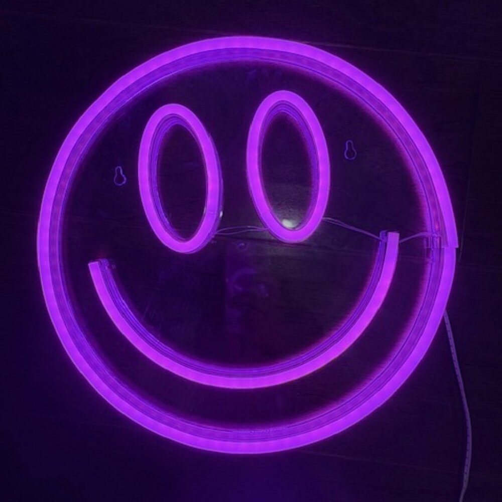 PINK Neon Light, smiley face  (May look purple in photos)